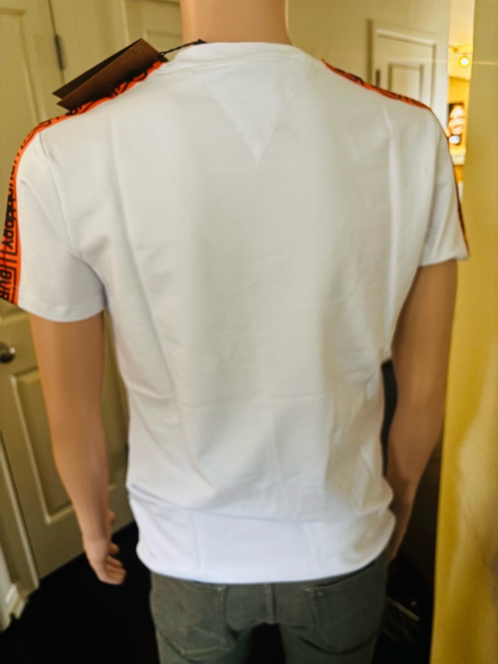 Burberry White Short Sleeve Tee with Orange Trim and TB Monogram - Picture 4 of 5